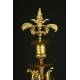 Large French Mantel Clock with Candelabra, 19th Century. Made in Bronze