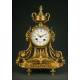 French Mantel Clock with Candelabra, Circa 1.870. Signed and Working.