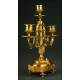 French Mantel Clock with Candelabra, Circa 1.870. Signed and Working.