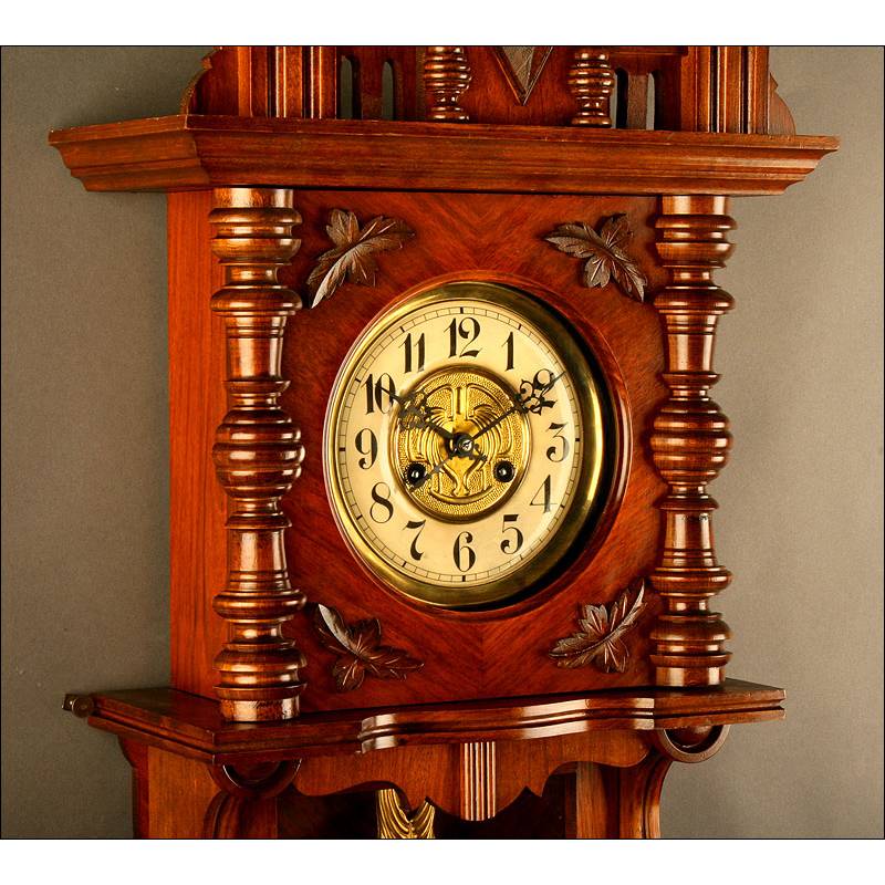 German Wall Clock by Gustav Becker, Walnut, 19th C, carved eagle