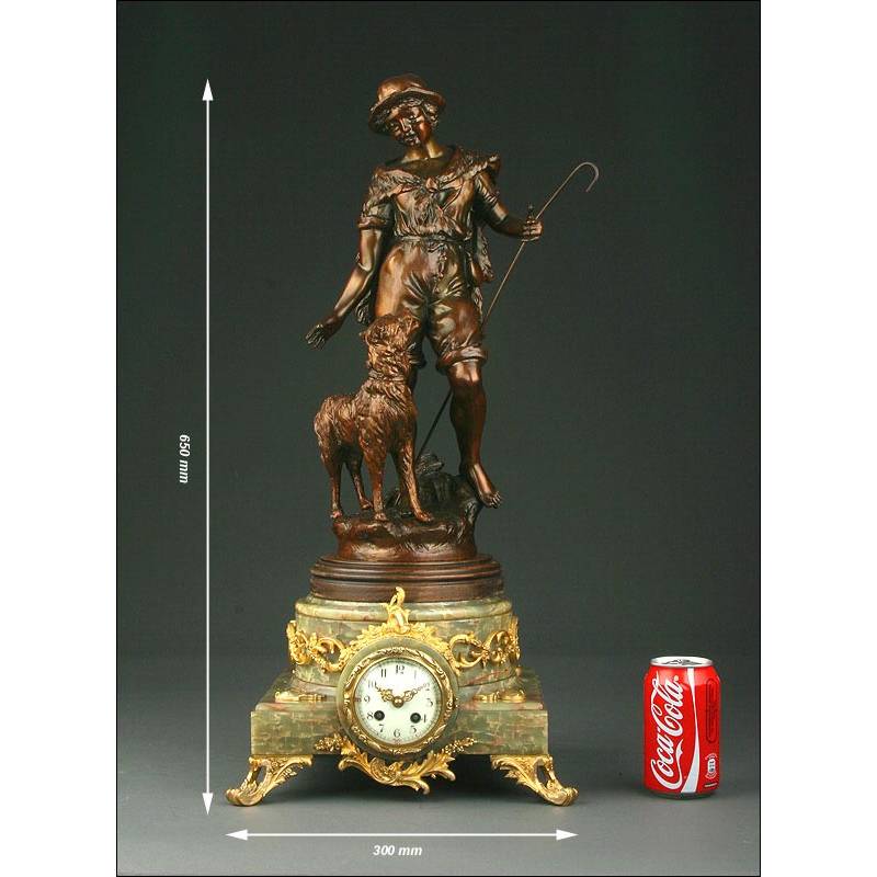 Reloj Franc s de M rmol del S. XIX con Escultura de Bronce