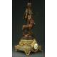 French 19th Century Marble Clock with Bronze Sculpture. Working Fine.