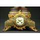 French 19th Century Marble Clock with Bronze Sculpture. Working Fine.