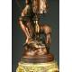 French 19th Century Marble Clock with Bronze Sculpture. Working Fine.