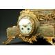 French 19th Century Marble Clock with Bronze Sculpture. Working Fine.