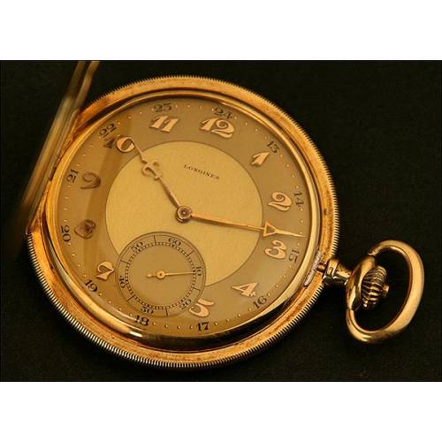 Reloj de Bolsillo Saboneta, Art-Decó, Longines Modelo Grand Prix 9, en Oro 14K, Año 1925 (aprox.)