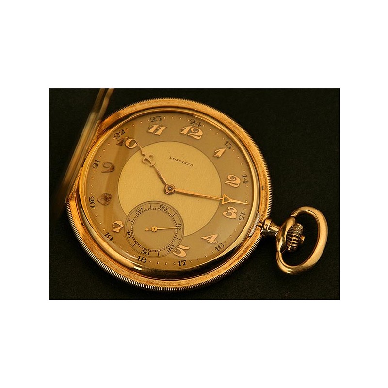 Reloj de Bolsillo Saboneta, Art-Decó, Longines Modelo Grand Prix 9, en Oro 14K, Año 1925 (aprox.)