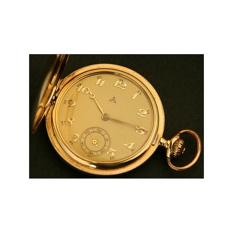 Reloj de Bolsillo Saboneta Alpina, Suiza, Oro Macizo, circa 1925
