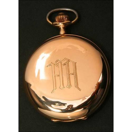 Reloj de Bolsillo de Oro Macizo de Gustave Perrenoud. Tres tapas. 1900
