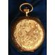 Lady's Pocket Watch in Solid Gold. Three Covers. Original Case. Circa 1880.