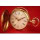 Lady's Pocket Watch in Solid Gold. Three Covers. Original Case. Circa 1880.