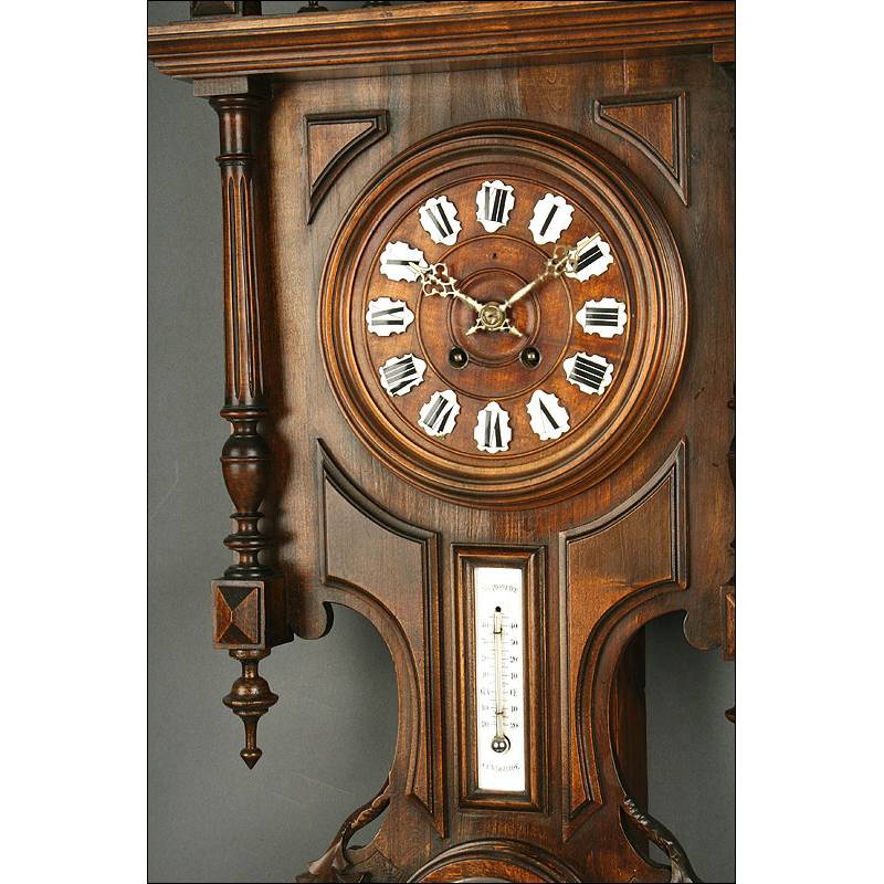 Reloj de Pared con Term metro y Bar metro. Francia S. XIX. En