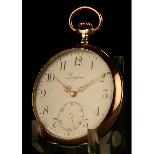 Elegante Reloj de Bolsillo Longines de Plata Maciza, Ca. 1910. Funciona Perfectamente