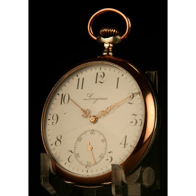 Elegante Reloj de Bolsillo Longines de Plata Maciza, Ca. 1910. Funciona Perfectamente