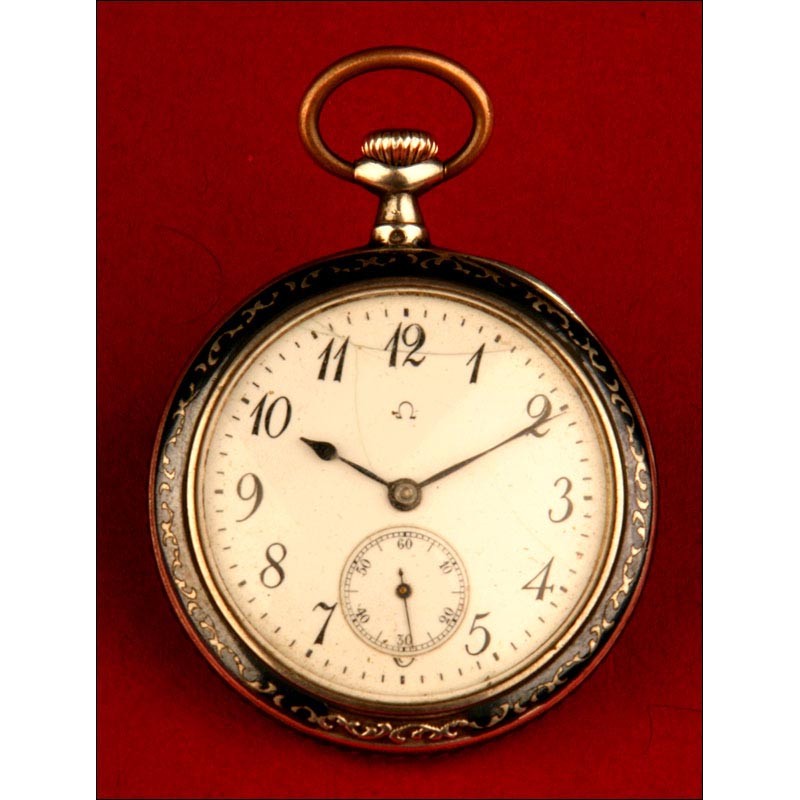 Omega silver nielloed pocket watch, 1920-1930. Working.