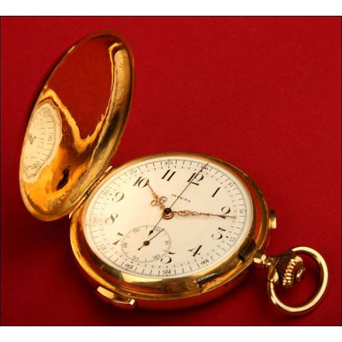 Reloj Cronógrafo con Sonería. Invicta. Suizo. 1900. Oro macizo de 18 kts.