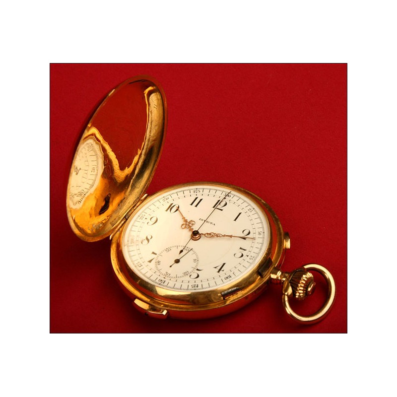 Reloj Cronógrafo con Sonería. Invicta. Suizo. 1900. Oro macizo de 18 kts.
