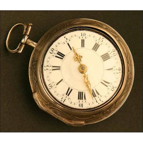 Lepine Verge Fusee Pocket Watch, Double Silver Case Circa 1785