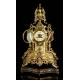 Beautiful Table Clock with Bronze Candelabra. France, 19th Century