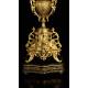 Beautiful Table Clock with Bronze Candelabra. France, 19th Century