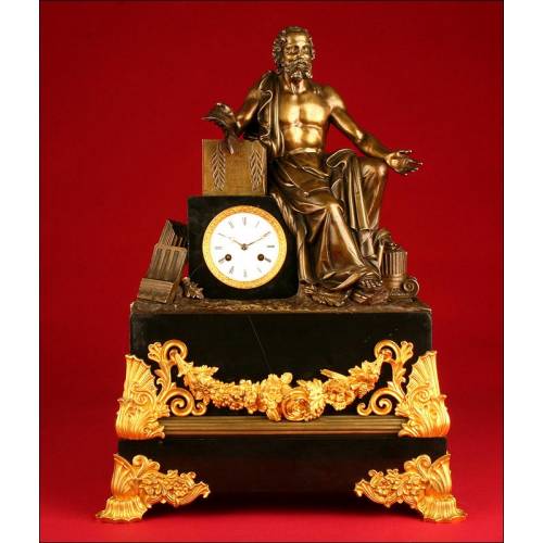 Great French Monumental Clock in Marble and Bronze. Last third of XIX Century. Working