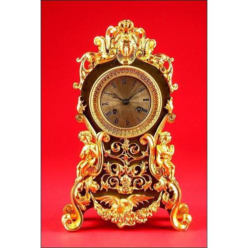 Magnífico Reloj de Sobremesa en Bronce Bicolor, Patinado y Dorado al Mercurio, ca. 1830. Funcionando