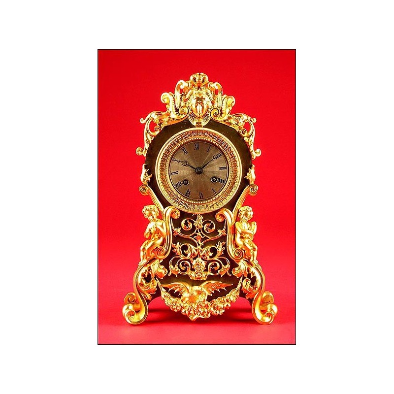 Magnífico Reloj de Sobremesa en Bronce Bicolor, Patinado y Dorado al Mercurio, ca. 1830. Funcionando