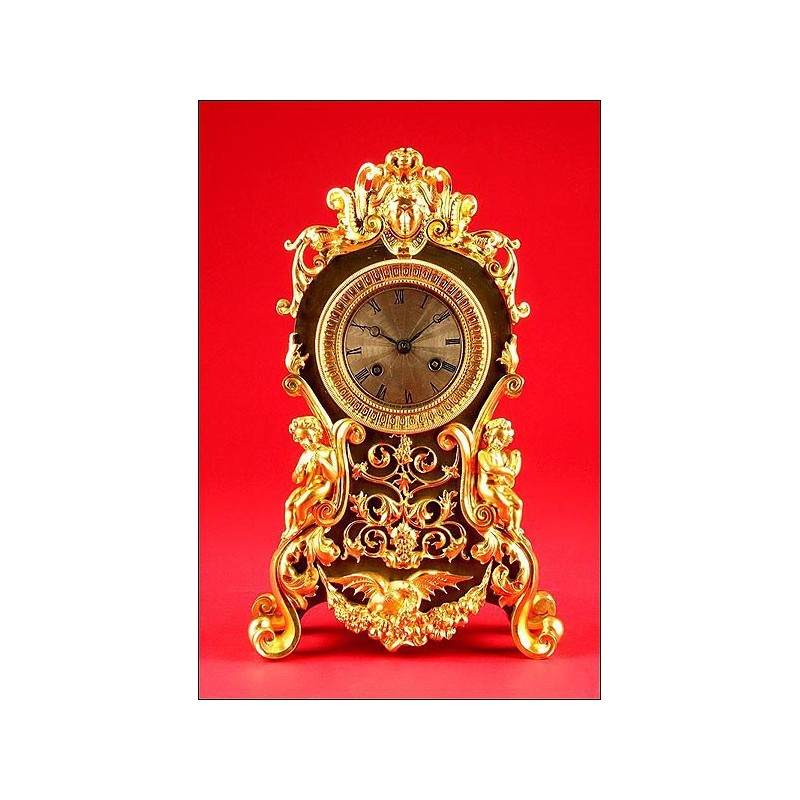 Magnífico Reloj de Sobremesa en Bronce Bicolor, Patinado y Dorado al Mercurio, ca. 1830. Funcionando