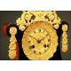 Original Reloj de Sobremesa en Forma de Lira en Madera y Bronce Dorado al Mercurio. 1820-1830.