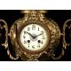 Antique French Bronze Clock with Garnish. 19th Century.