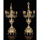 Reloj de Sobremesa con Candelabros de Bronce, Año 1900. Maquinaria Japy Fréres. Funcionando