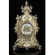 Reloj Francés de Bronce Dorado del Siglo XIX. Maquinaria Japy Frères. Funcionando a la Perfección