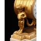 Set of Table Clock and Candelabra in Bronze and Marble. France, XIX Century