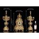 Conjunto de Reloj y Pareja de Candelabros en Bronce Dorado. Francia, S. XIX. Funcionando