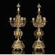 Conjunto de Reloj y Pareja de Candelabros en Bronce Dorado. Francia, S. XIX. Funcionando