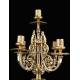 Set of Clock and Pair of Candlesticks in Gilded Bronze. France, S. XIX. Working