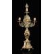 Set of Clock and Pair of Candlesticks in Gilded Bronze. France, S. XIX. Working