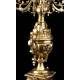 Set of Clock and Pair of Candlesticks in Gilded Bronze. France, S. XIX. Working