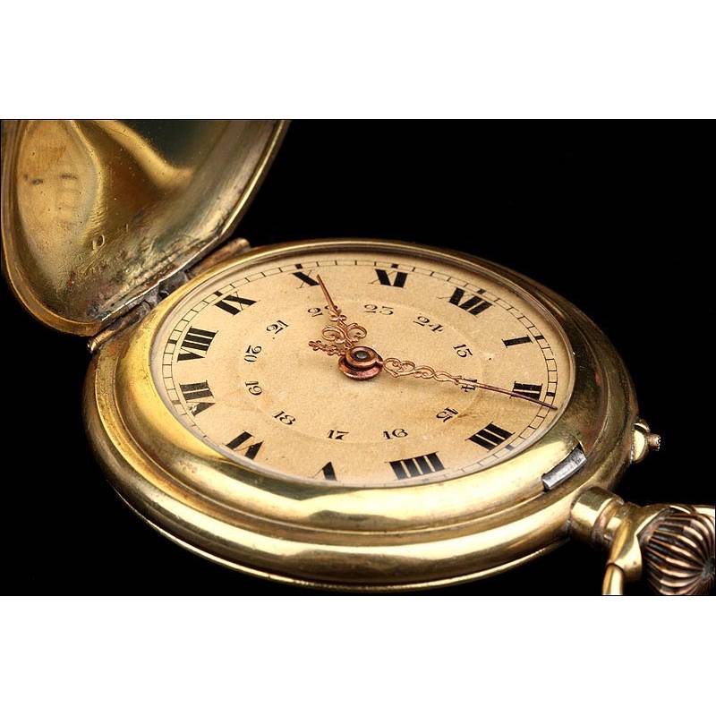 Antiguo Reloj de Bolsillo de Metal Dorado, Año 1890. Muy Bien y