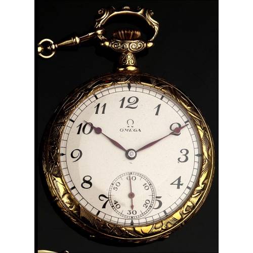Precioso Reloj Suizo Omega, Circa 1923. Profusamente Grabado. Funciona Perfectamente