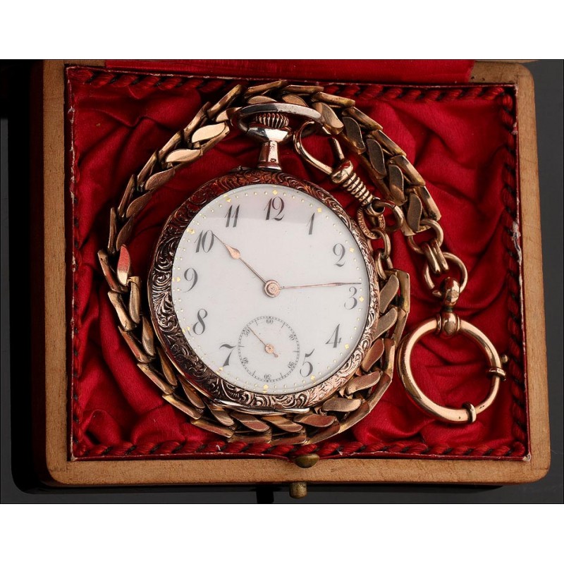 Bello Reloj de Bolsillo Alemán de Plata de Finales del S. XIX. En Estuche Original y Funcionando
