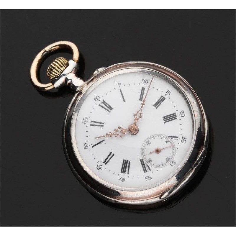 Precioso Reloj de Bolsillo Alemán de Plata Maciza, Circa 1900. En Muy Buen Estado y