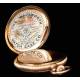 Bello reloj de bolsillo chapado en oro marca Elgin. Fabricado en EEUU circa 1900. Grabado a mano.