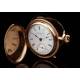 Bello reloj de bolsillo chapado en oro marca Elgin. Fabricado en EEUU circa 1900. Grabado a mano.