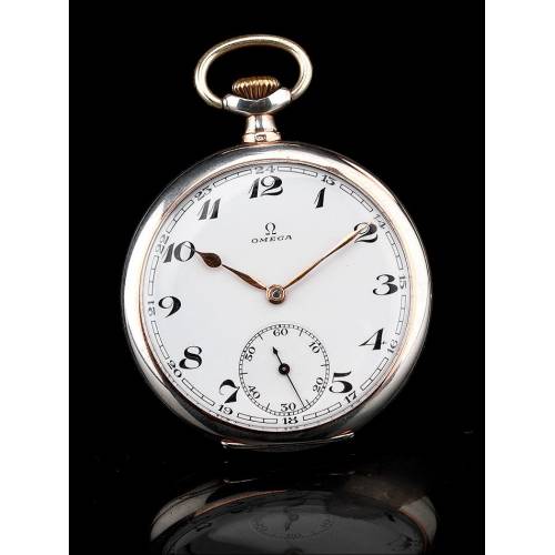 Omega Pocket Watch in Solid Silver Contrasted. Switzerland, 1934. Running