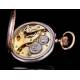Fantástico Reloj de Señora de Plata Maciza, Tipo Colgante. Alemania, Circa 1900. Con Estuche