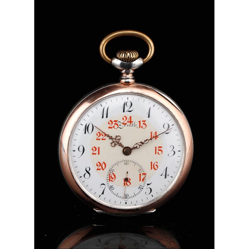 Stunning Zenith Solid Contrasting Square Pocket Watch. Switzerland, Circa 1920.