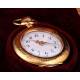 Beautiful Gold Plated Pendant Clock. Year 1900, Original Case. Working