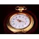 Precioso Reloj de Colgante Chapado en Oro. Año 1900, Estuche Original. Funciona