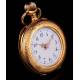 Beautiful Gold Plated Pendant Clock. Year 1900, Original Case. Working